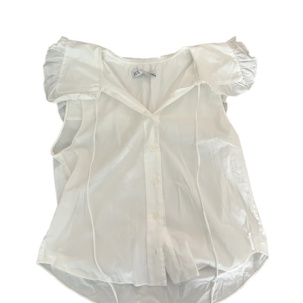 Zara Cream Flutter Sleeve Ruffled Blouse